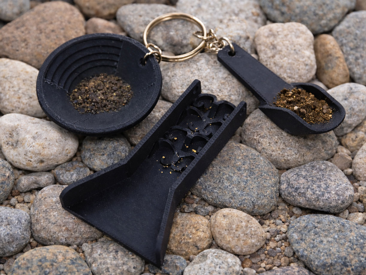 3d printed gold mining pan keychain